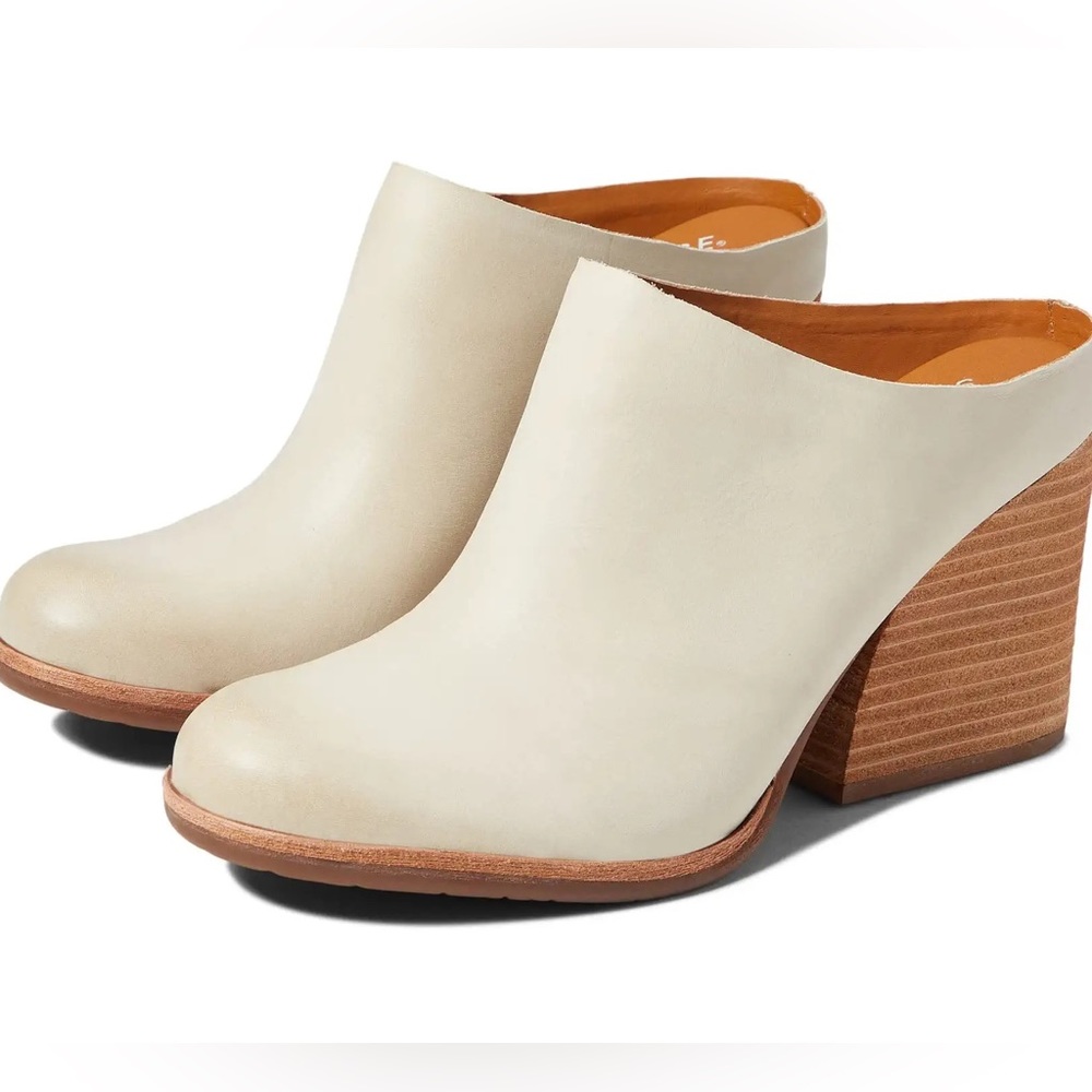 Kork-Ease Challis Leather Block Heel Mules Ivory size 10